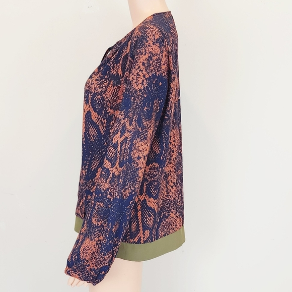 Cabi Long Sleeve Snake Print Wrap Front Blouse - Picture 4 of 11
